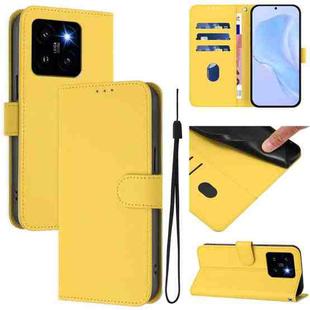 For Xiaomi 14 Pro 5G Global Skin Feel Solid Color Leather Phone Case with Lanyard(Lemon Yellow)