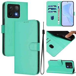 For Xiaomi 14T Pro Skin Feel Solid Color Leather Phone Case with Lanyard(Green)