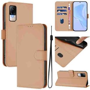 For Xiaomi Civi 1S Skin Feel Solid Color Leather Phone Case with Lanyard(Nude)