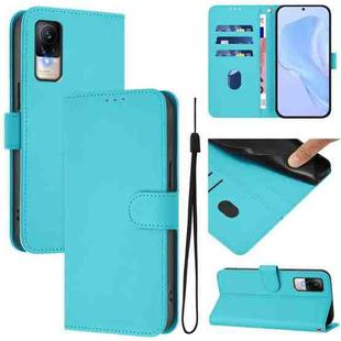 For Xiaomi Civi 1S Skin Feel Solid Color Leather Phone Case with Lanyard(Lake Blue)