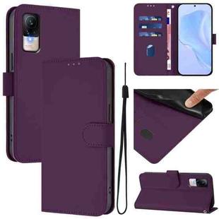 For Xiaomi Civi 1S Skin Feel Solid Color Leather Phone Case with Lanyard(Violet)