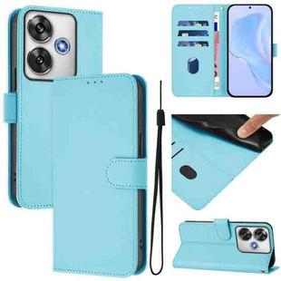 For Xiaomi Poco F6 5G Skin Feel Solid Color Leather Phone Case with Lanyard(Sky Blue)