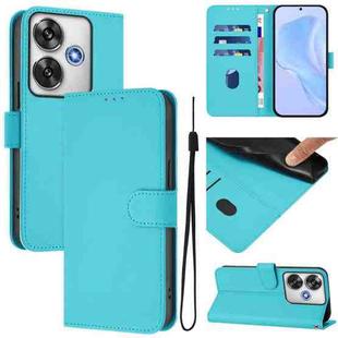 For Xiaomi Poco F6 5G Skin Feel Solid Color Leather Phone Case with Lanyard(Lake Blue)