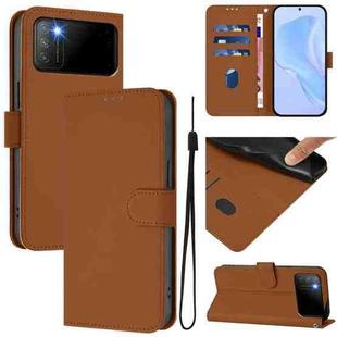 For Xiaomi Poco M3 Skin Feel Solid Color Leather Phone Case with Lanyard(Brown)