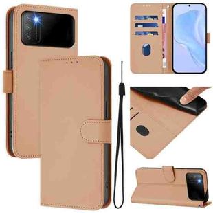 For Xiaomi Poco M3 Skin Feel Solid Color Leather Phone Case with Lanyard(Nude)