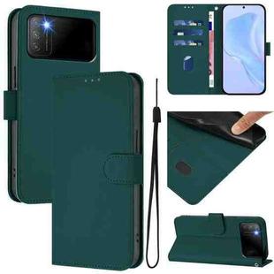 For Xiaomi Poco M3 Skin Feel Solid Color Leather Phone Case with Lanyard(Dark Green)