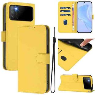 For Xiaomi Poco M3 Skin Feel Solid Color Leather Phone Case with Lanyard(Lemon Yellow)