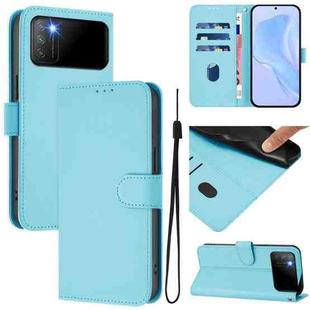 For Xiaomi Poco M3 Skin Feel Solid Color Leather Phone Case with Lanyard(Sky Blue)