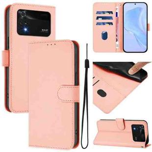 For Xiaomi Poco M4 Pro 4G Skin Feel Solid Color Leather Phone Case with Lanyard(Pink)