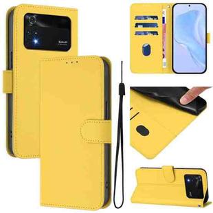 For Xiaomi Poco M4 Pro 4G Skin Feel Solid Color Leather Phone Case with Lanyard(Lemon Yellow)