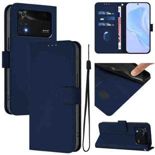 For Xiaomi Poco M4 Pro 4G Skin Feel Solid Color Leather Phone Case with Lanyard(Navy Blue)