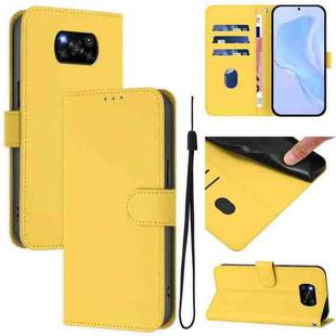 For Xiaomi Poco X3 Pro / X3 NFC / X3 Skin Feel Solid Color Leather Phone Case with Lanyard(Lemon Yellow)