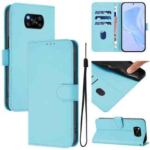 For Xiaomi Poco X3 Pro / X3 NFC / X3 Skin Feel Solid Color Leather Phone Case with Lanyard(Sky Blue)