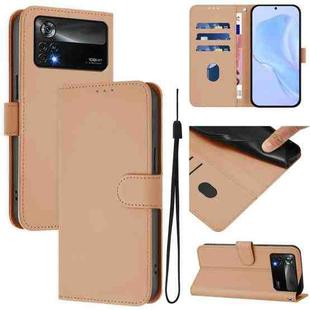 For Xiaomi Poco X4 Pro 5G Skin Feel Solid Color Leather Phone Case with Lanyard(Nude)