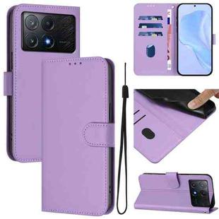 For Xiaomi Poco X6 Pro Skin Feel Solid Color Leather Phone Case with Lanyard(Lavender Purple)