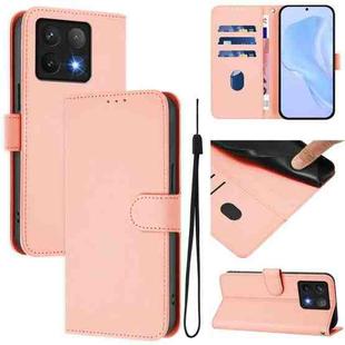 For Xiaomi 14T Skin Feel Solid Color Leather Phone Case with Lanyard(Pink)