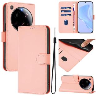 For Xiaomi 15 Ultra Skin Feel Solid Color Leather Phone Case with Lanyard(Pink)