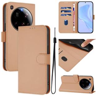 For Xiaomi 15 Ultra Skin Feel Solid Color Leather Phone Case with Lanyard(Nude)