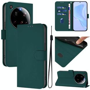 For Xiaomi 15 Ultra Skin Feel Solid Color Leather Phone Case with Lanyard(Dark Green)