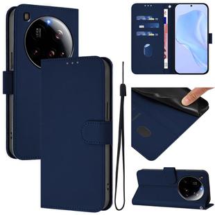 For Xiaomi 15 Ultra Skin Feel Solid Color Leather Phone Case with Lanyard(Navy Blue)