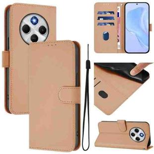 For Xiaomi Poco M7 5G / C75 4G Skin Feel Solid Color Leather Phone Case with Lanyard(Nude)