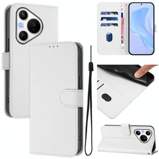 For Huawei Pura 70 Skin Feel Solid Color Leather Phone Case with Lanyard(White)