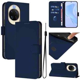 For Huawei nova 14 Skin Feel Solid Color Leather Phone Case with Lanyard(Navy Blue)