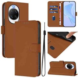 For Huawei nova 14 Ultra Skin Feel Solid Color Leather Phone Case with Lanyard(Brown)