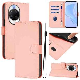 For Huawei nova 14 Ultra Skin Feel Solid Color Leather Phone Case with Lanyard(Pink)