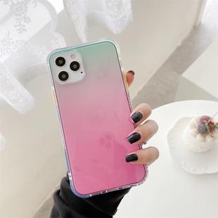 For iPhone 12 / 12 Pro Gradient Shockproof TPU + Acrylic Protective Case with Detachable Buttons(Gradient Rose Red)