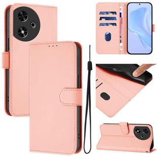 For Honor Play 50 Skin Feel Solid Color Leather Phone Case with Lanyard(Pink)