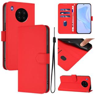 For Honor 50 Lite / Huawei nova 8i Skin Feel Solid Color Leather Phone Case with Lanyard(Red)