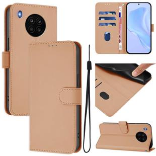 For Honor 50 Lite / Huawei nova 8i Skin Feel Solid Color Leather Phone Case with Lanyard(Nude)
