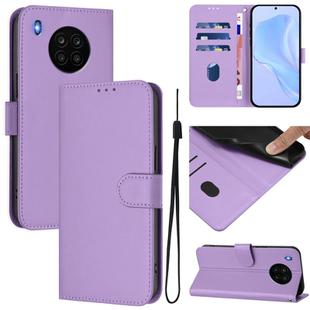 For Honor 50 Lite / Huawei nova 8i Skin Feel Solid Color Leather Phone Case with Lanyard(Lavender Purple)