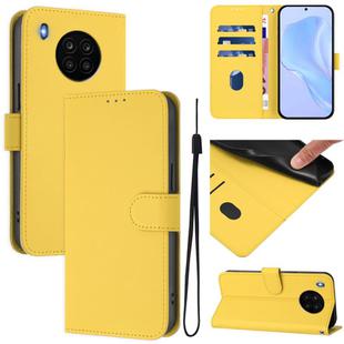 For Honor 50 Lite / Huawei nova 8i Skin Feel Solid Color Leather Phone Case with Lanyard(Lemon Yellow)
