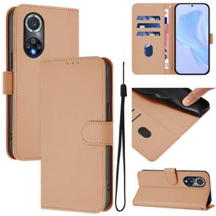 For Honor 50 Pro / Huawei nova 9 Pro Skin Feel Solid Color Leather Phone Case with Lanyard(Nude)