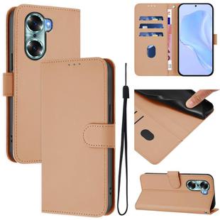 For Honor 60 Skin Feel Solid Color Leather Phone Case with Lanyard(Nude)