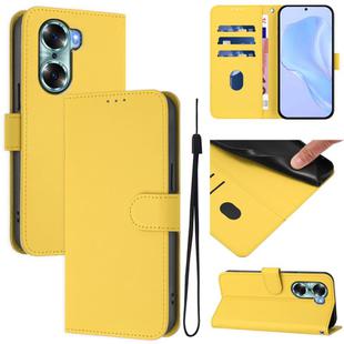 For Honor 60 Skin Feel Solid Color Leather Phone Case with Lanyard(Lemon Yellow)