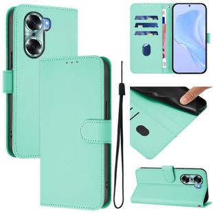 For Honor 60 Skin Feel Solid Color Leather Phone Case with Lanyard(Mint Green)