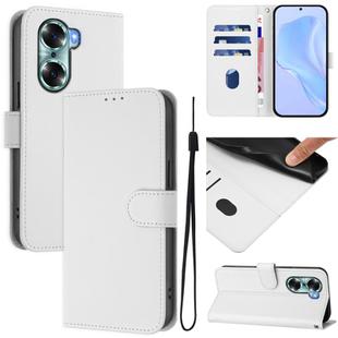 For Honor 60 Skin Feel Solid Color Leather Phone Case with Lanyard(White)