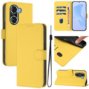 For Honor 60 Pro Skin Feel Solid Color Leather Phone Case with Lanyard(Lemon Yellow)