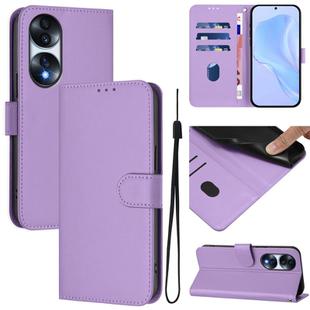 For Honor 70 Skin Feel Solid Color Leather Phone Case with Lanyard(Lavender Purple)