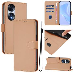 For Honor 70 Pro Skin Feel Solid Color Leather Phone Case with Lanyard(Nude)