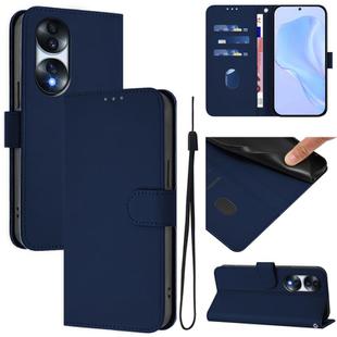 For Honor 70 Pro Skin Feel Solid Color Leather Phone Case with Lanyard(Navy Blue)