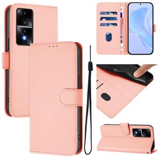 For Honor 80 GT Skin Feel Solid Color Leather Phone Case with Lanyard(Pink)