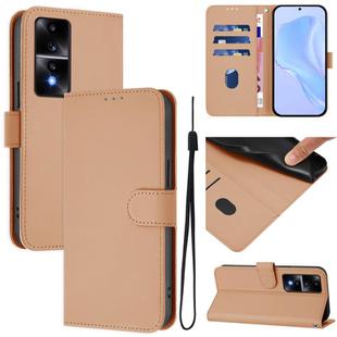 For Honor 80 GT Skin Feel Solid Color Leather Phone Case with Lanyard(Nude)