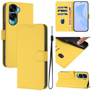 For Honor 90 Lite / X50i Skin Feel Solid Color Leather Phone Case with Lanyard(Lemon Yellow)