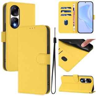 For Honor 90 Pro Skin Feel Solid Color Leather Phone Case with Lanyard(Lemon Yellow)