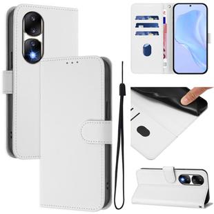 For Honor 90 Pro Skin Feel Solid Color Leather Phone Case with Lanyard(White)