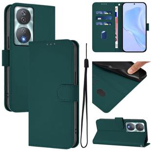 For Honor 90 Smart / X7b 5G / 4G Skin Feel Solid Color Leather Phone Case with Lanyard(Dark Green)